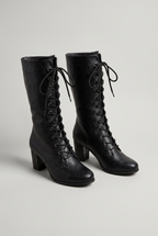 Lace Up Boots Women Block Heel Mid Calf