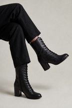 Lace Up Boots Women Block Heel Mid Calf