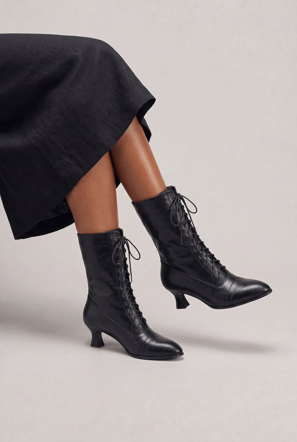 Lace Up Boots Women Heeled Vintage