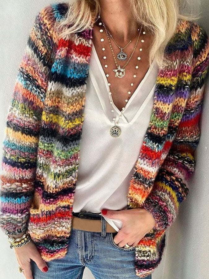 Women's Multicolor Cardigan, Knit for Winter