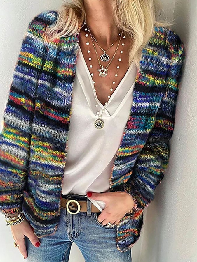 Women's Multicolor Cardigan, Knit for Winter