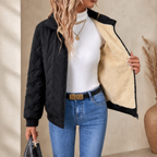 Puffer Jacket Women with Stand Collar and Zip Pockets
