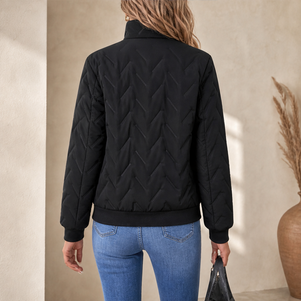 Puffer Jacket Women with Stand Collar and Zip Pockets