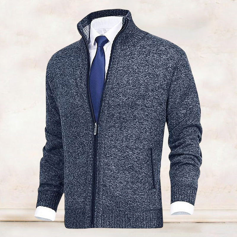 Men's Cardigan Zip Up Collared Pockets
