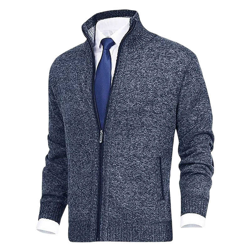 Men's Cardigan Zip Up Collared Pockets