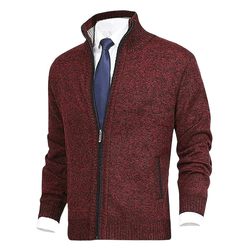 Men's Cardigan Zip Up Collared Pockets
