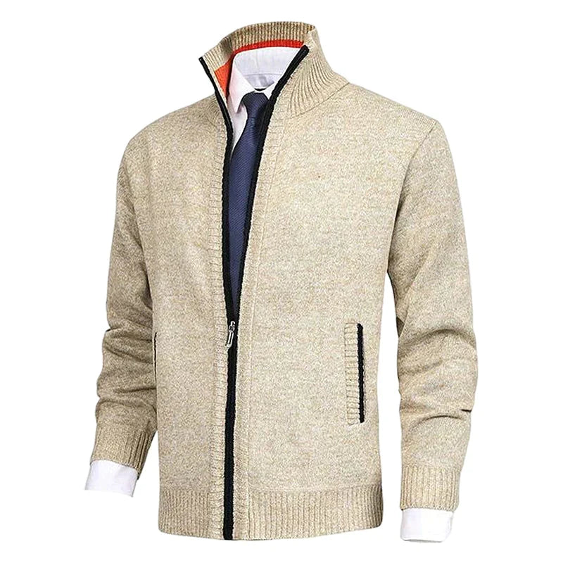 Men's Cardigan Zip Up Collared Pockets
