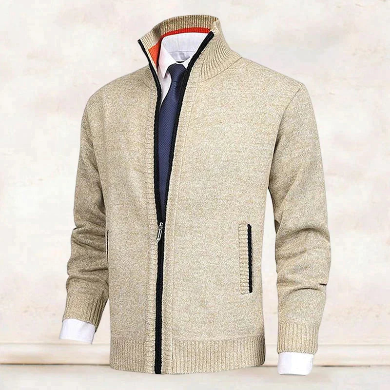 Men's Cardigan Zip Up Collared Pockets