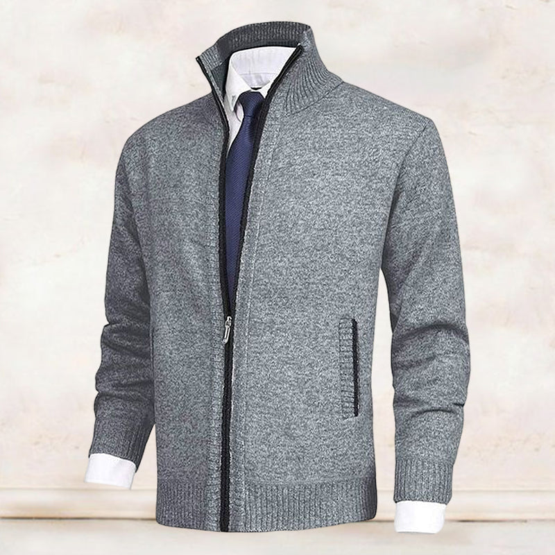 Men's Cardigan Zip Up Collared Pockets