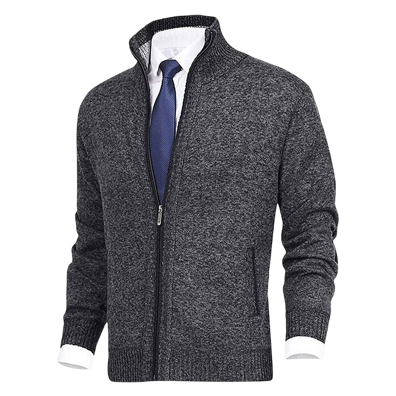 Men's Cardigan Zip Up Collared Pockets