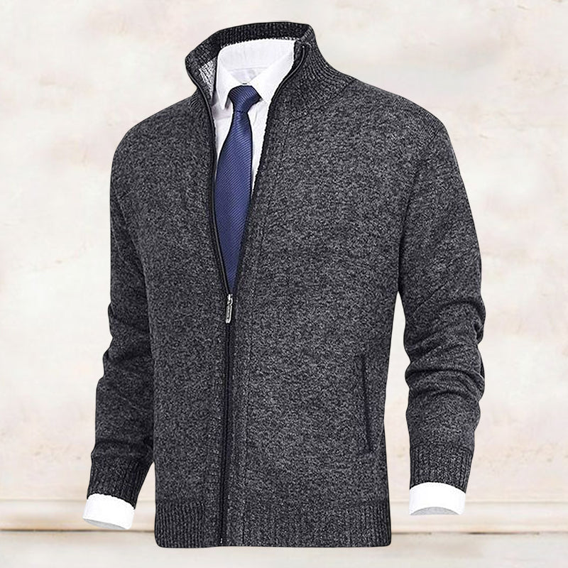 Men's Cardigan Zip Up Collared Pockets