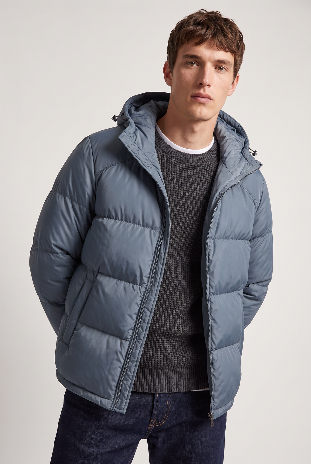 Men's Puffer Jacket Hooded Front Zip