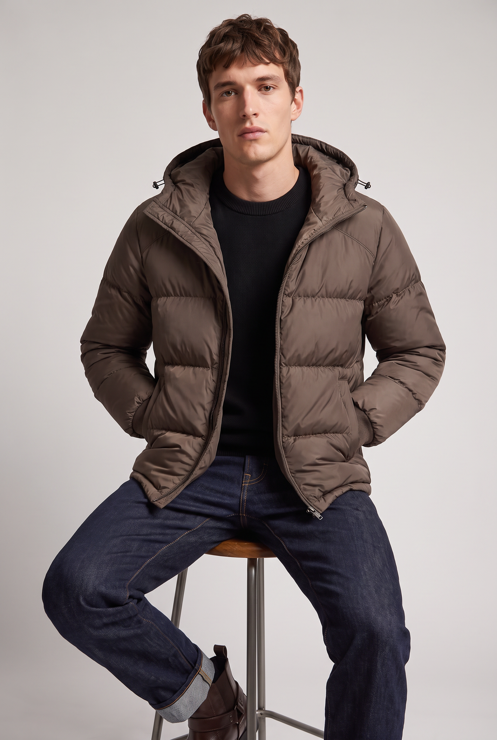 Men's Puffer Jacket Hooded Front Zip