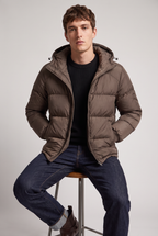 Men's Puffer Jacket Hooded Front Zip