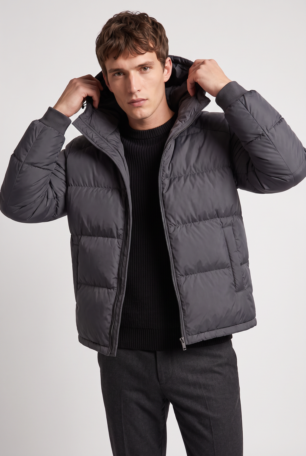 Men's Puffer Jacket Hooded Front Zip
