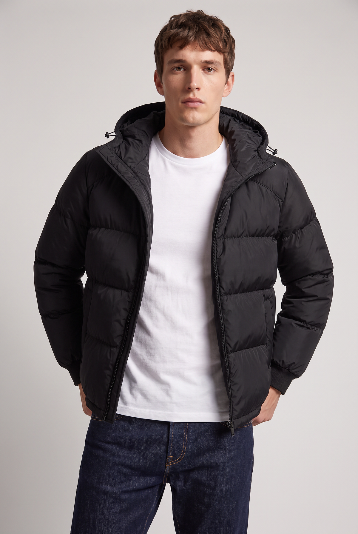 Men's Puffer Jacket Hooded Front Zip