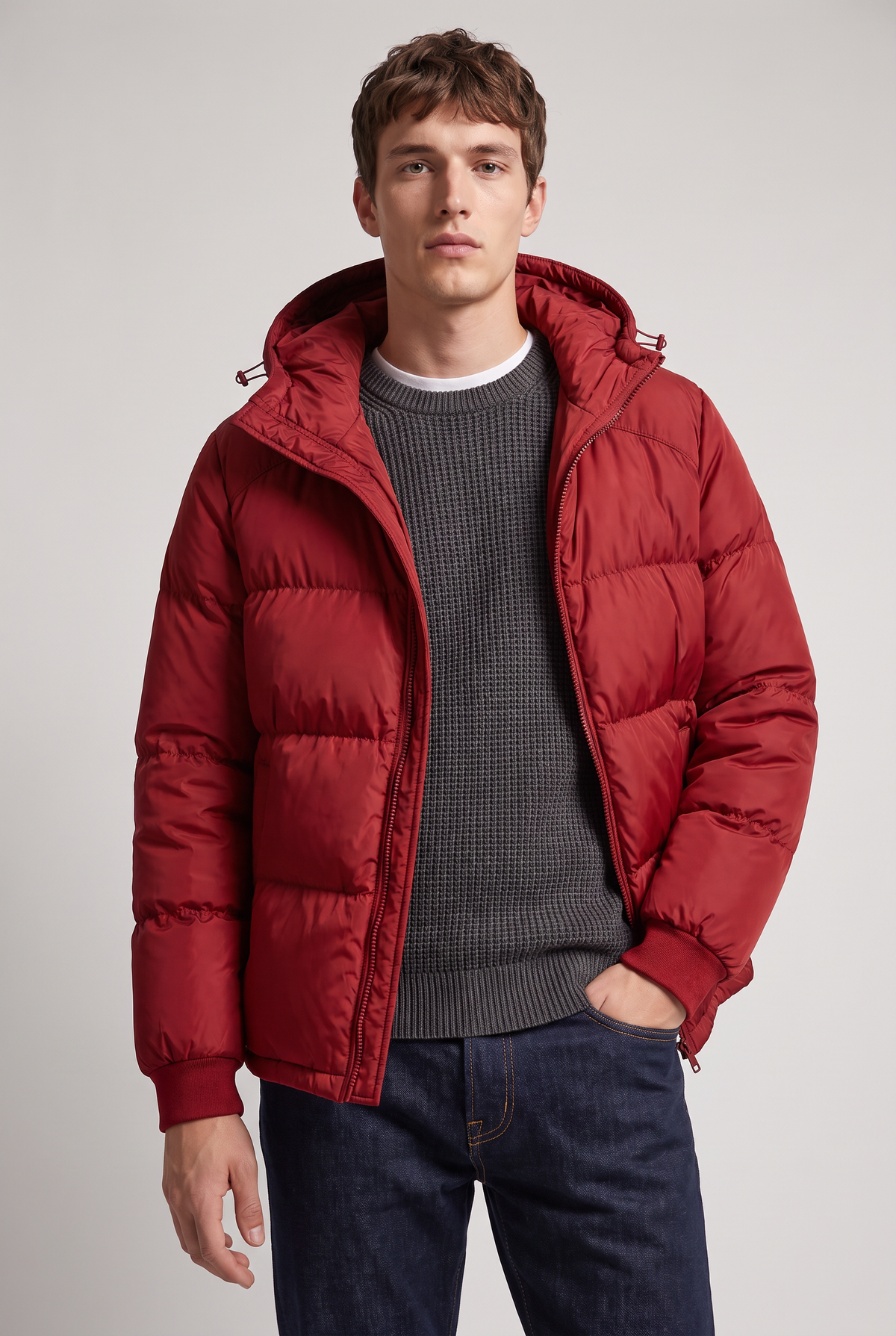 Men's Puffer Jacket Hooded Front Zip