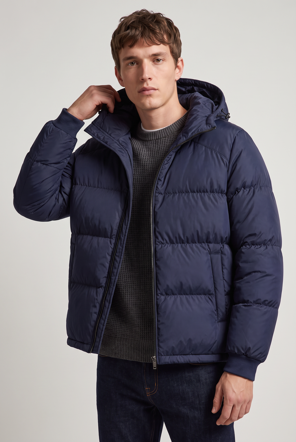 Men's Puffer Jacket Hooded Front Zip