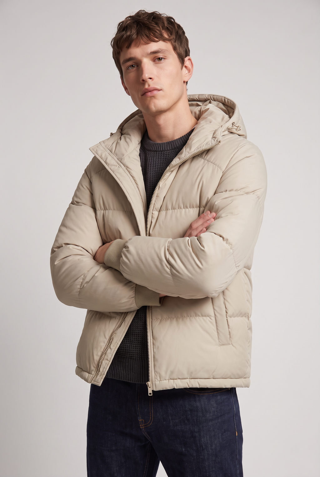 Men's Puffer Jacket Hooded Front Zip