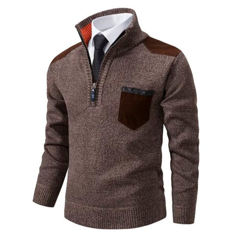 Men's Sweater Stand Collar Chest Pocket
