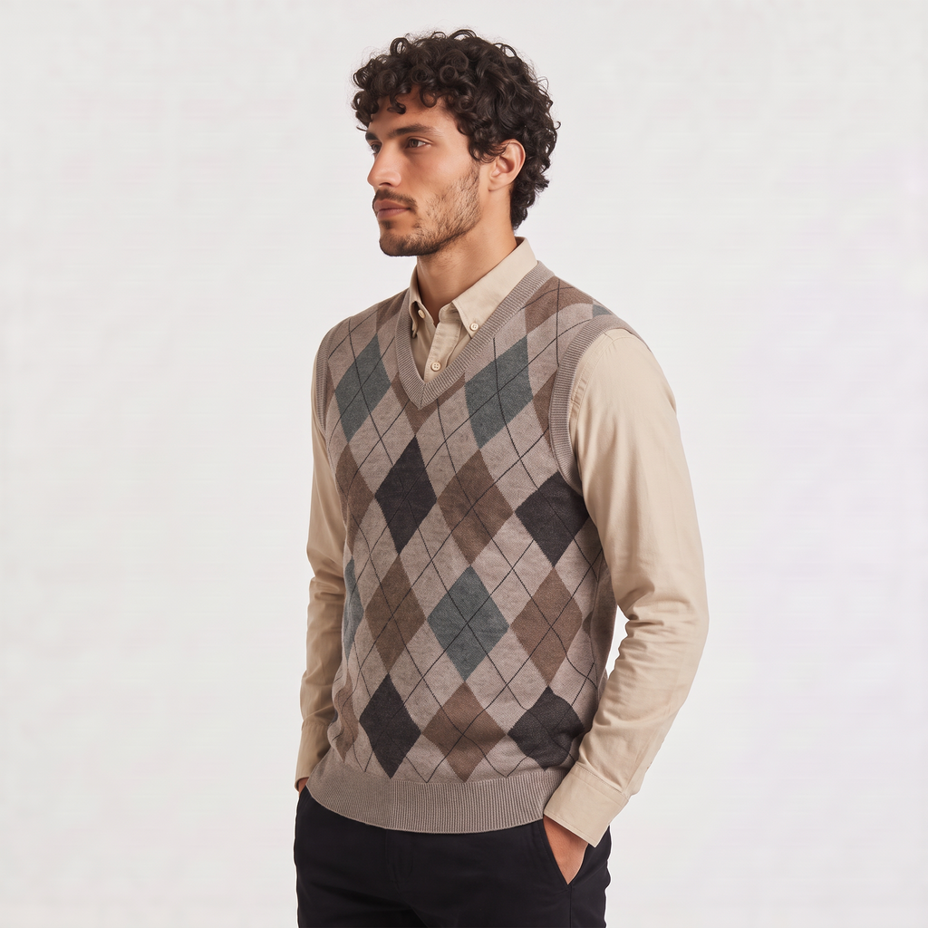Men's Sweater Vest Argyle V Neck