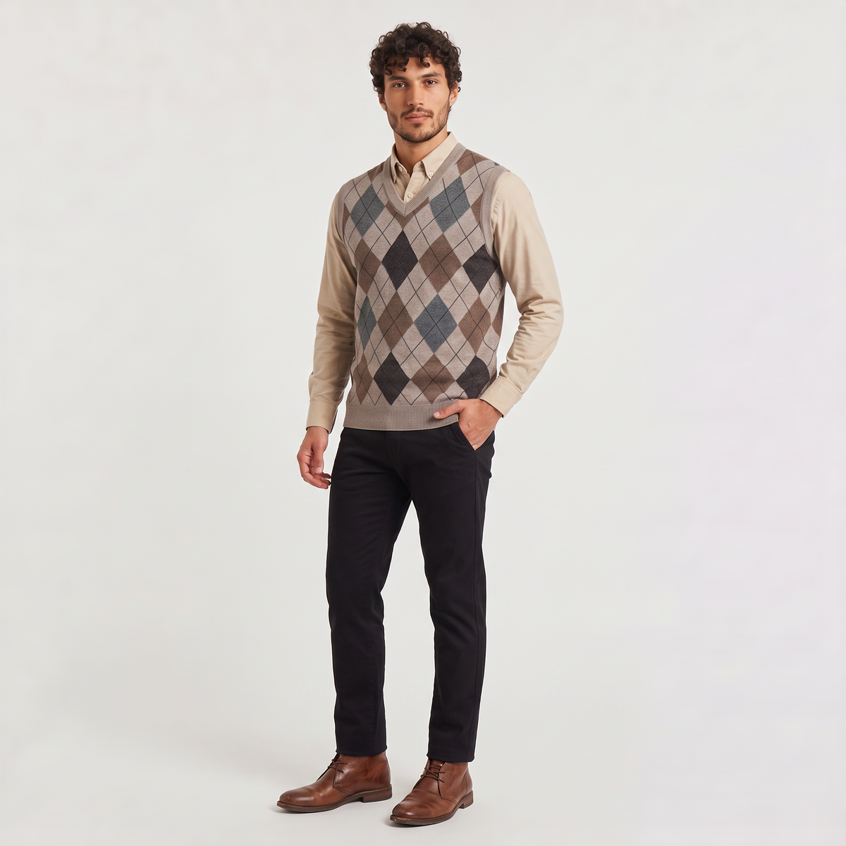 Men's Sweater Vest Argyle V Neck