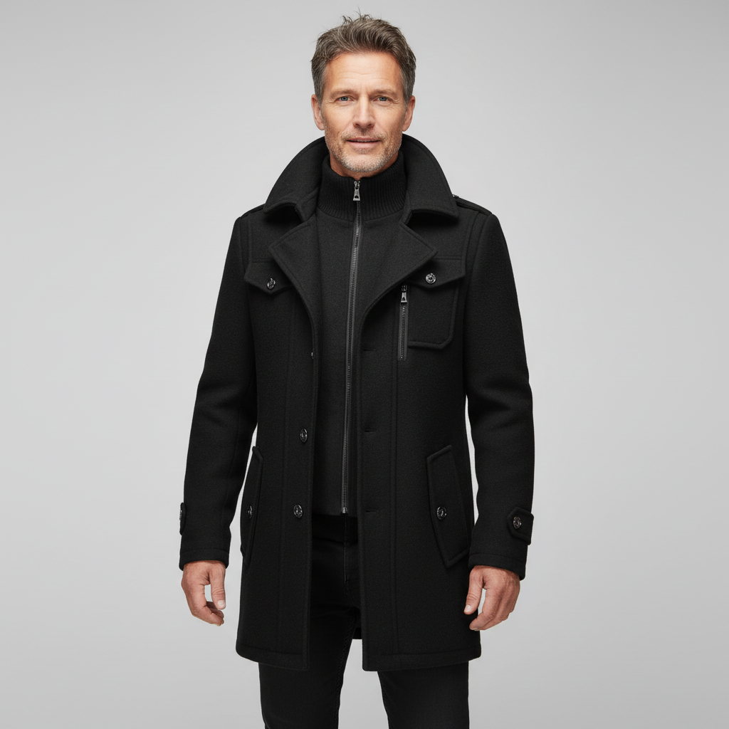 Men's Double-Collar Trench Coat, Long and Elegant