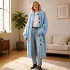 Women's Long Chunky-Knit Cardigan with Button Front