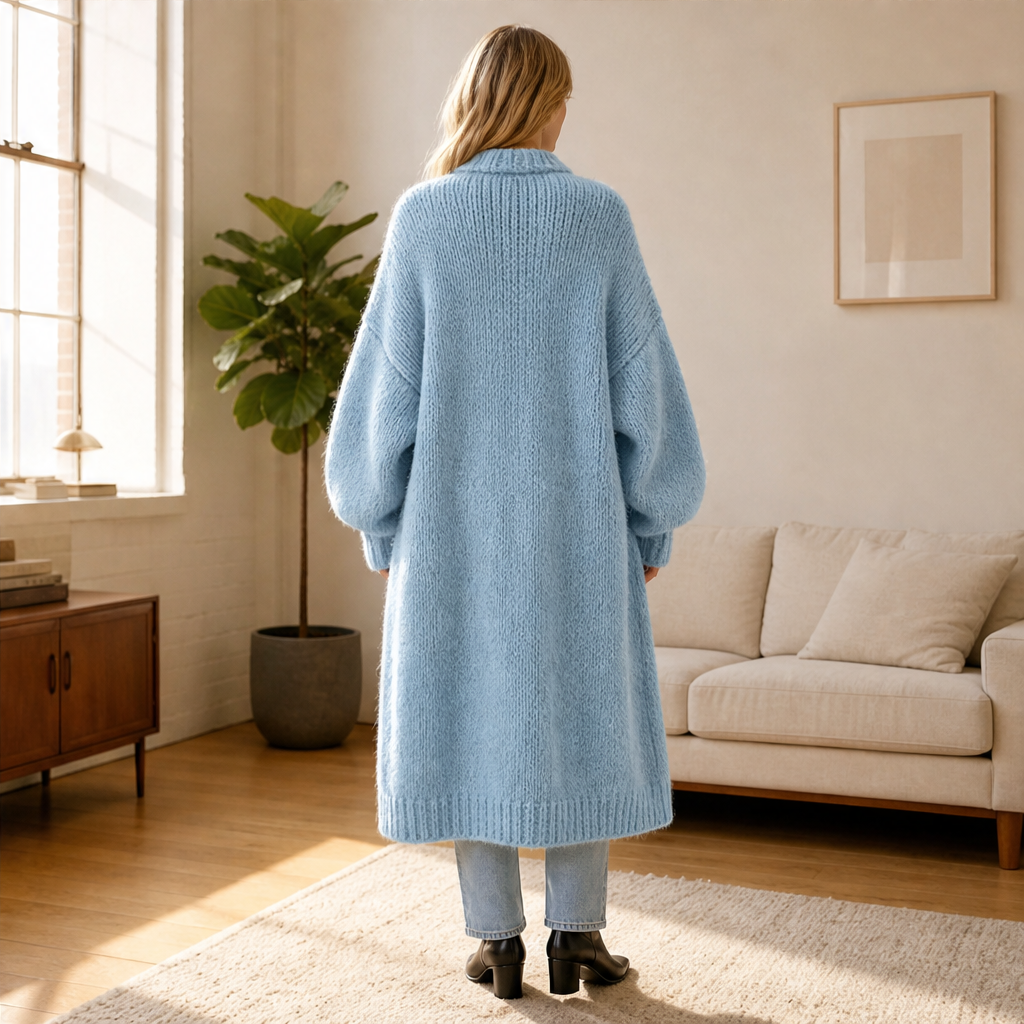 Women's Long Chunky-Knit Cardigan with Button Front