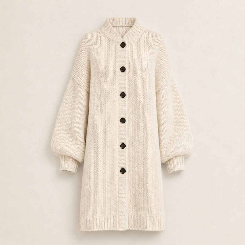 Women's Long Chunky-Knit Cardigan with Button Front