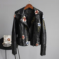 Faux Leather Jacket Women with Embroidery