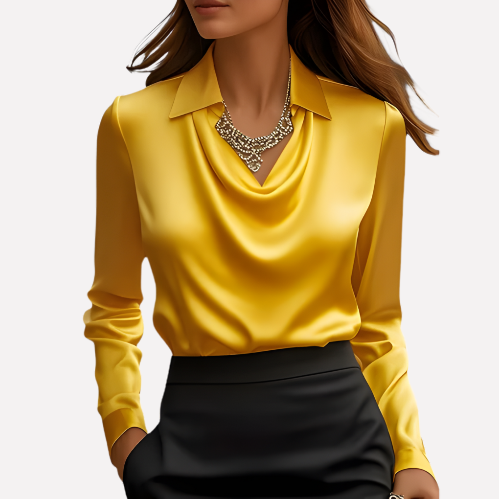 Women's Satin Blouse with Draped Neckline, Elegant