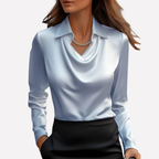 Women's Satin Blouse with Draped Neckline, Elegant