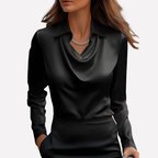 Women's Satin Blouse with Draped Neckline, Elegant