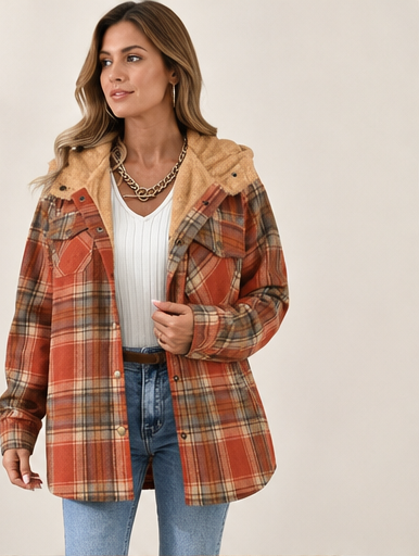 Women's Oversized Plaid Jacket with Hood