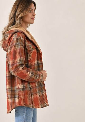Women's Oversized Plaid Jacket with Hood