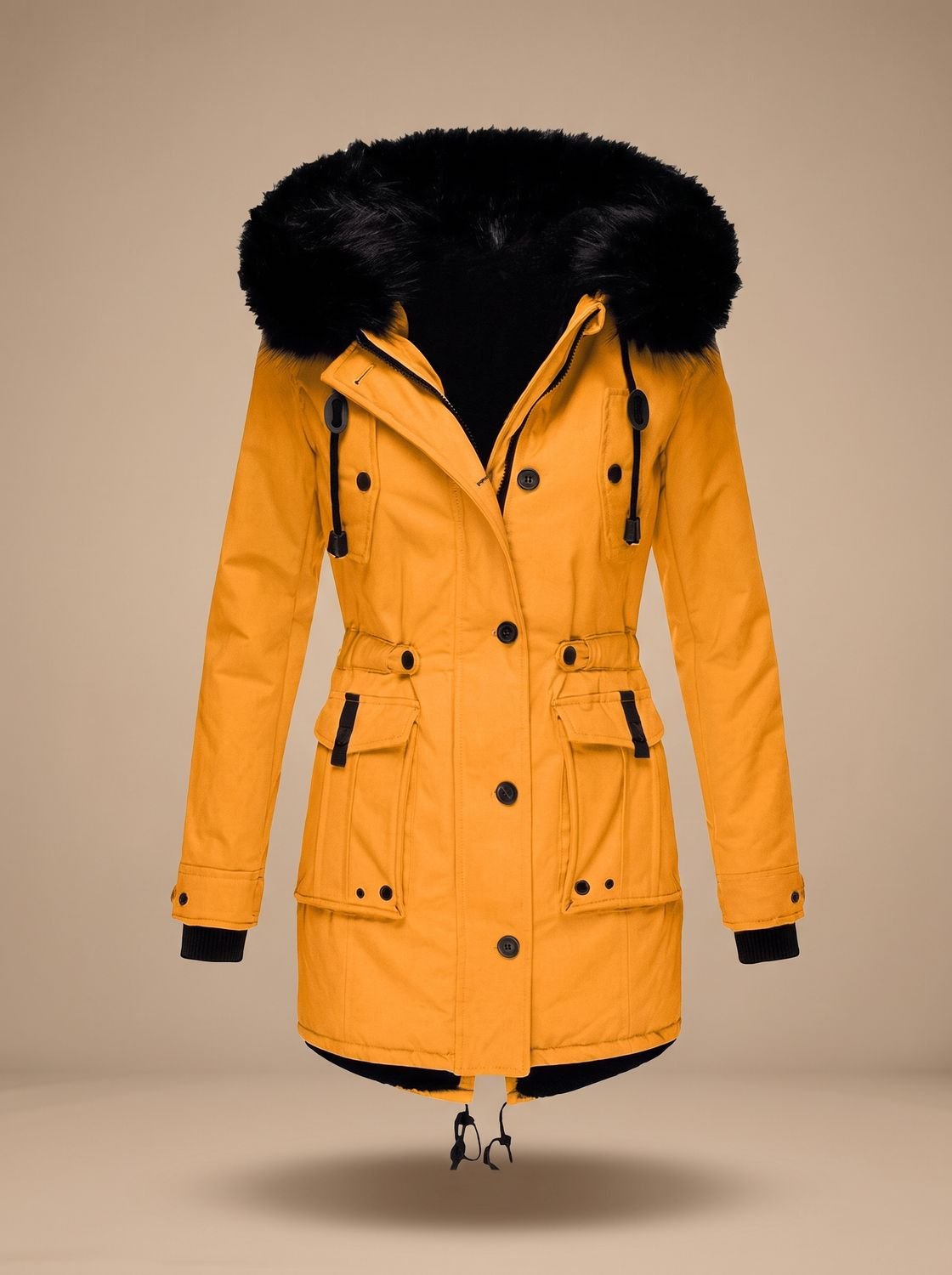 Winter Coat Women Insulated Faux Fur Hood