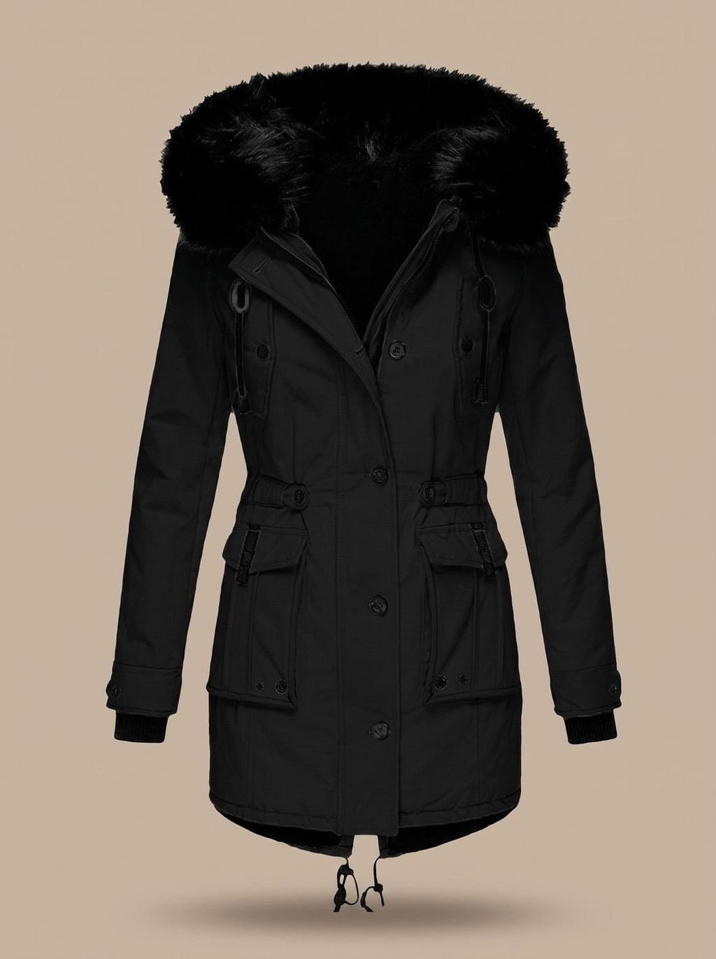 Winter Coat Women Insulated Faux Fur Hood