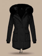 Winter Coat Women Insulated Faux Fur Hood