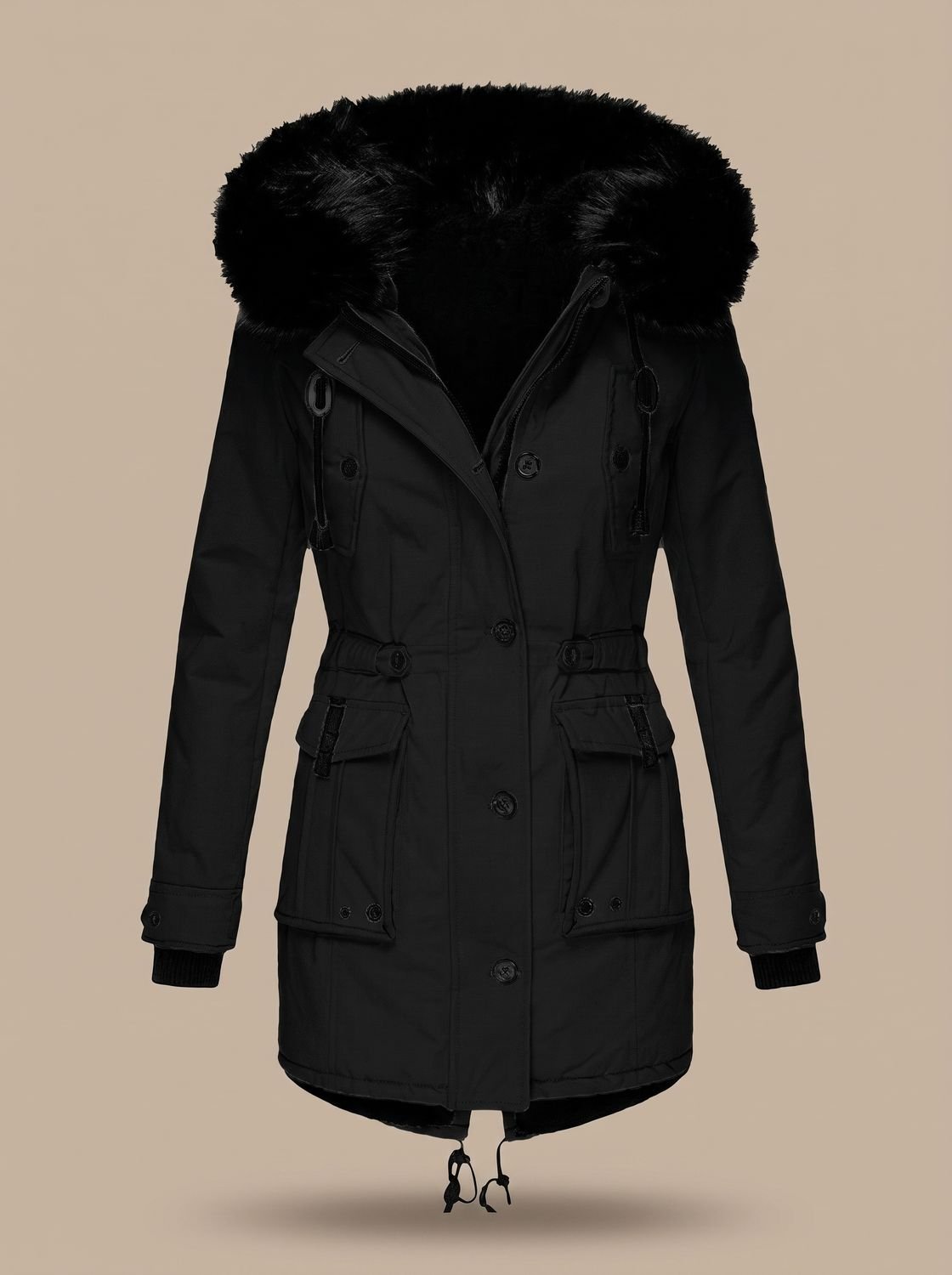 Winter Coat Women Insulated Faux Fur Hood