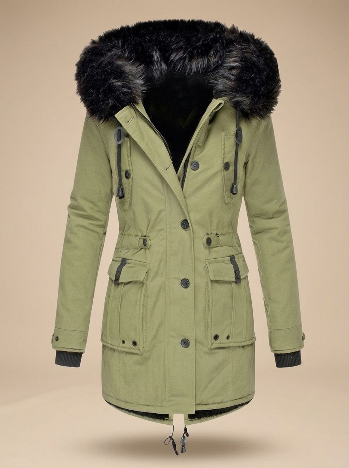 Winter Coat Women Insulated Faux Fur Hood