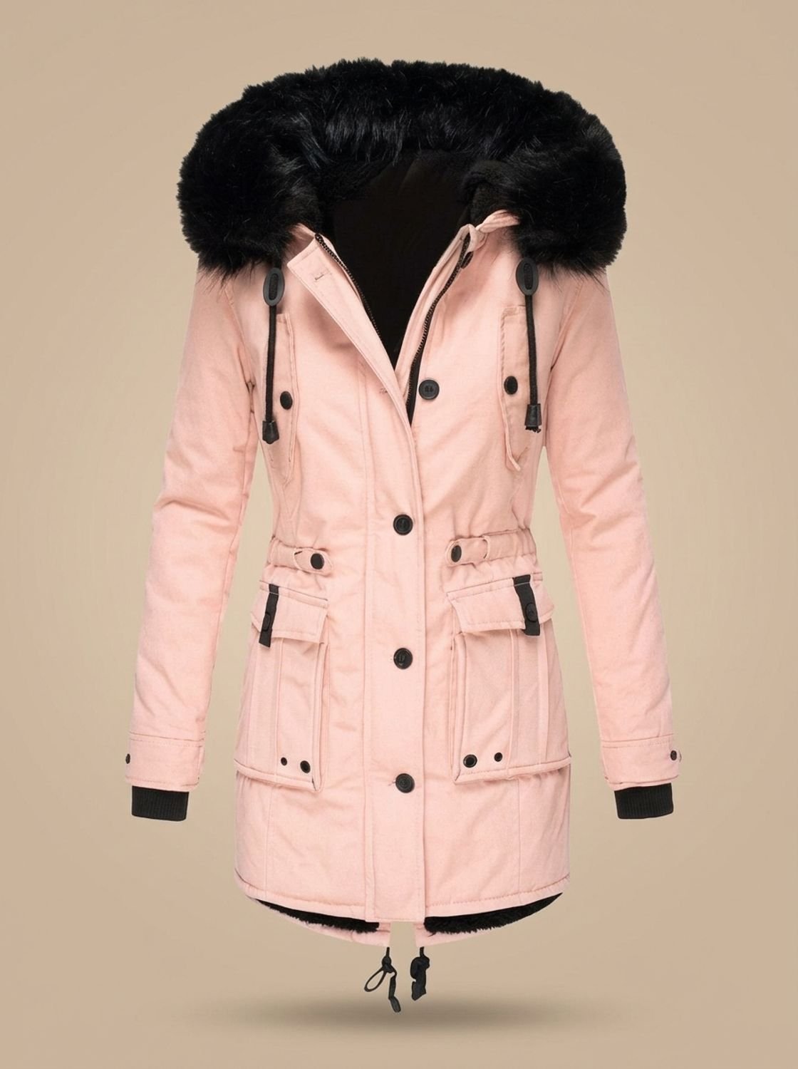 Winter Coat Women Insulated Faux Fur Hood
