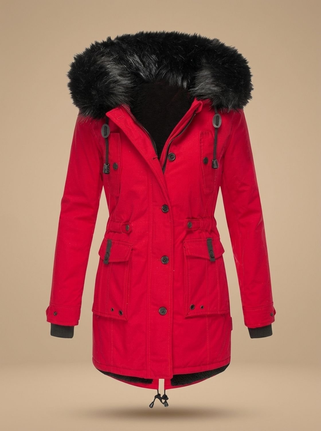 Winter Coat Women Insulated Faux Fur Hood