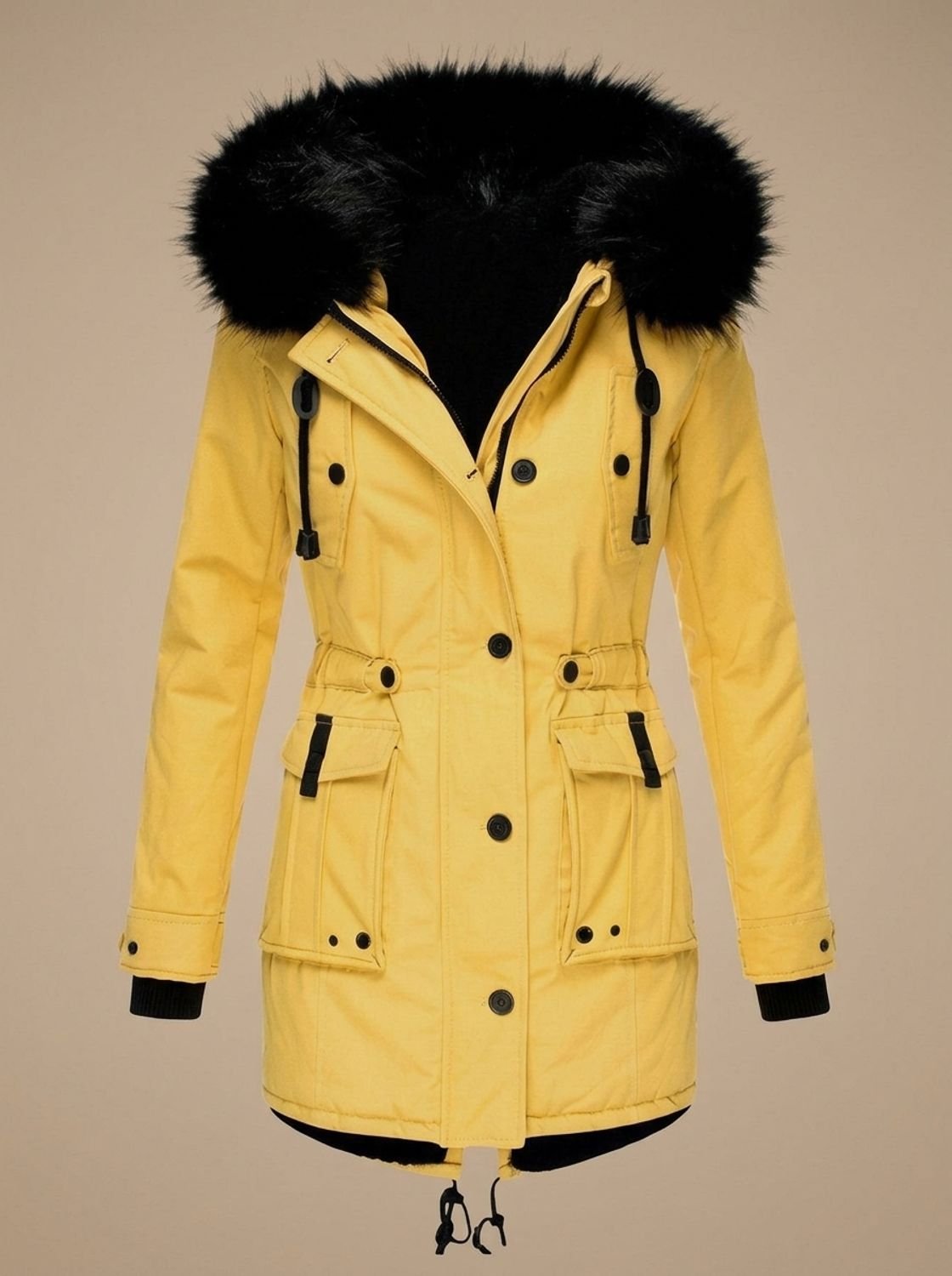 Winter Coat Women Insulated Faux Fur Hood