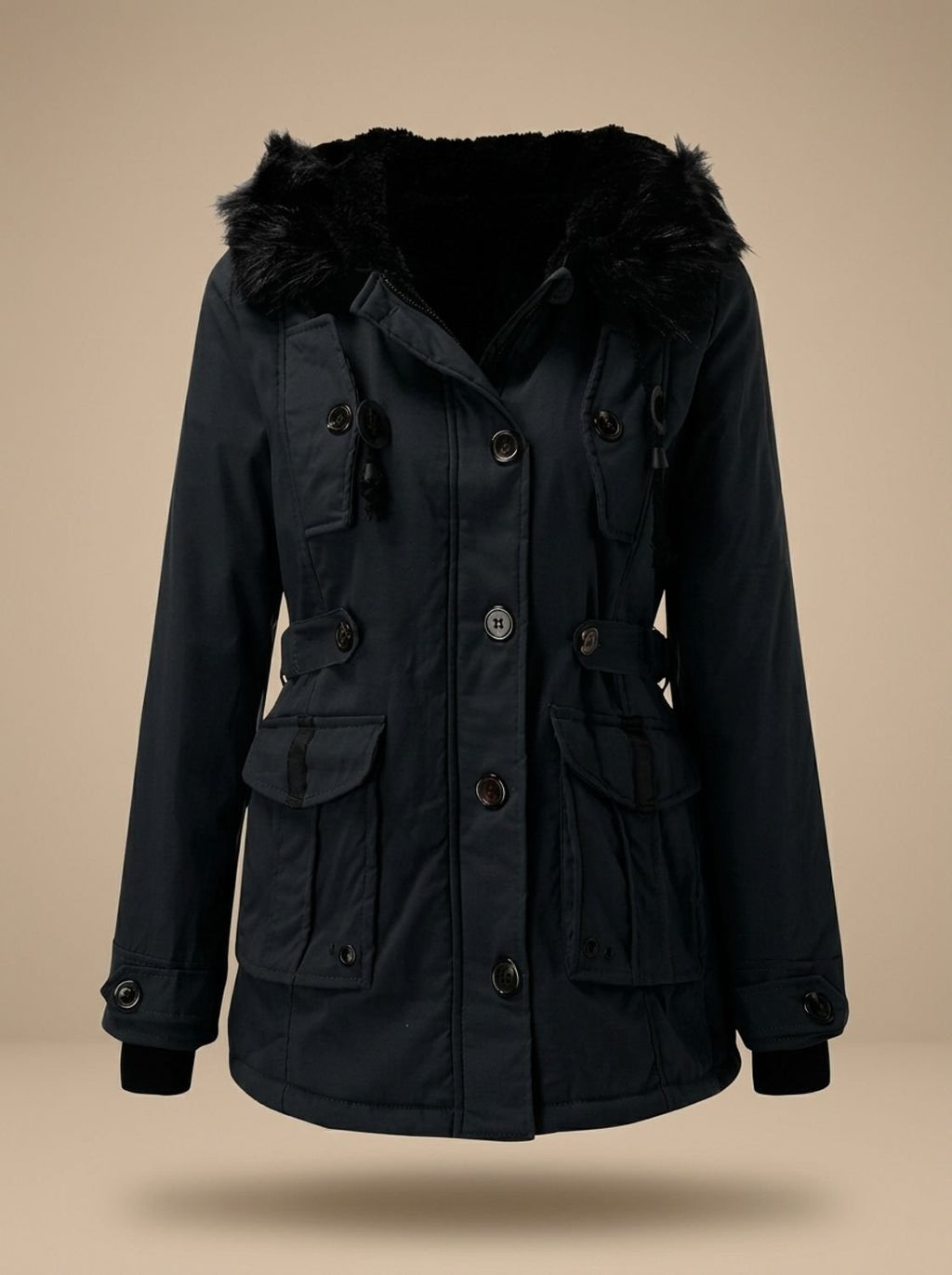 Winter Coat Women Insulated Faux Fur Hood