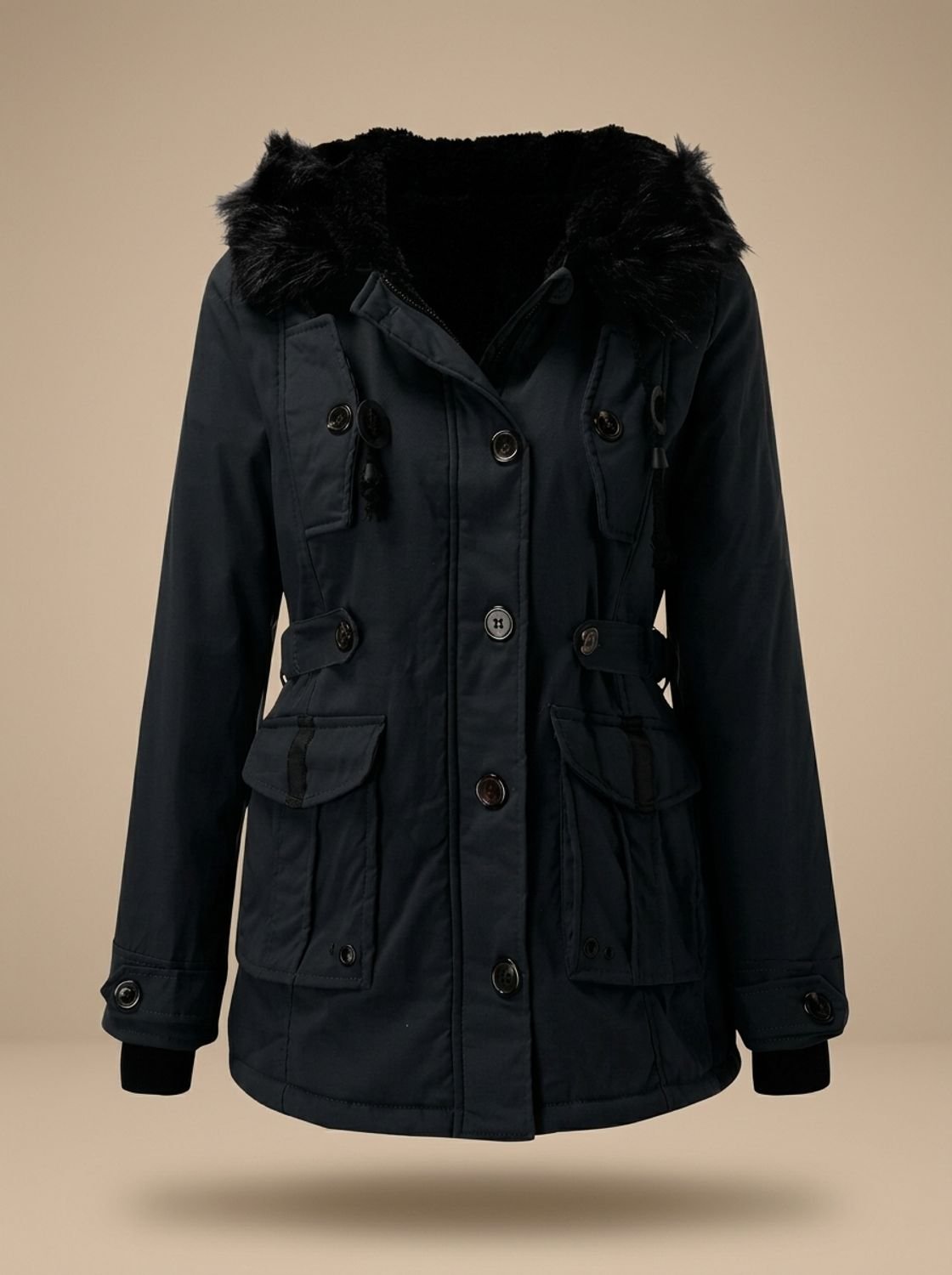 Winter Coat Women Insulated Faux Fur Hood