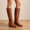 Knee High Boots Women Cowboy Block Heel in Brown