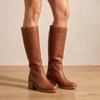 Knee High Boots Women Cowboy Block Heel in Brown