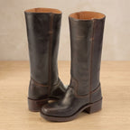 Knee High Boots Women Cowboy Block Heel in Dark Brown