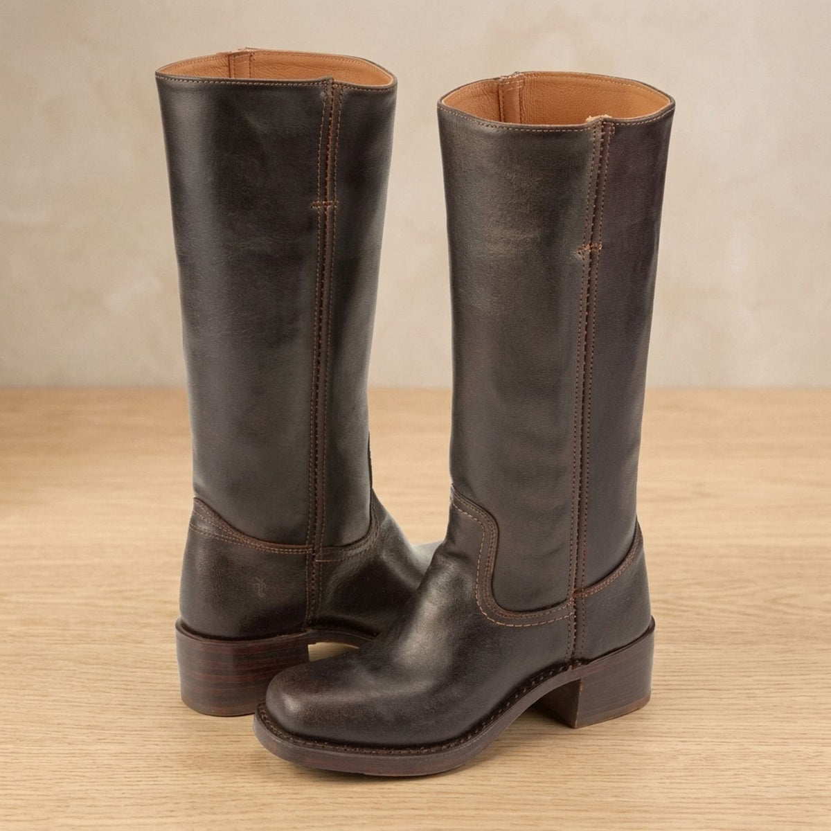 Knee High Boots Women Cowboy Block Heel in Dark Brown